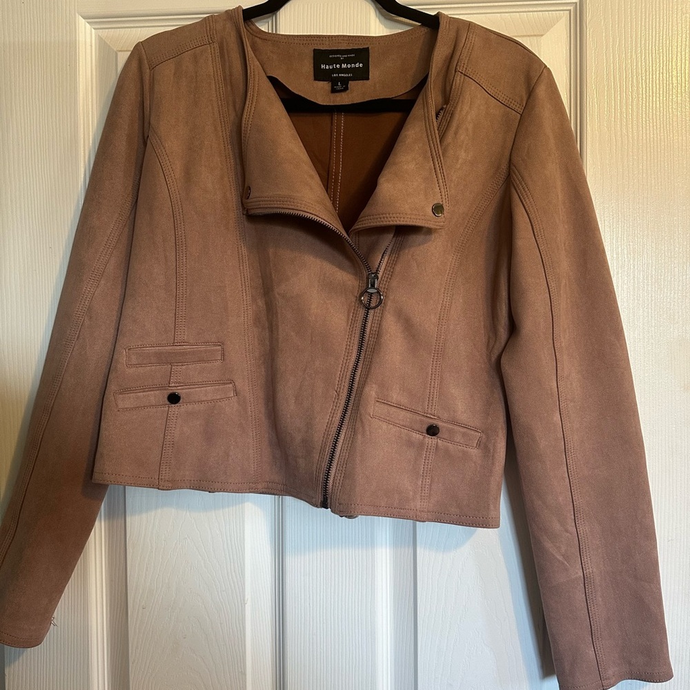 Dusty Pink Faux Suede Moto Jacket